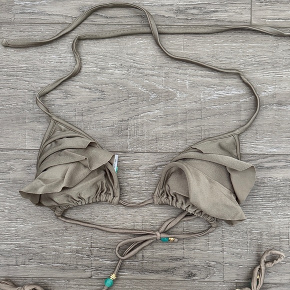 Women’s Ruffle Triangle Bikini Set in Taupe - Picture 2 of 10